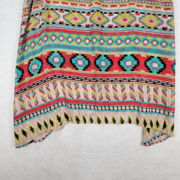 BCBGMaxazria Chiffon Collar Tribal Colorful Sheer Hi Low Western Boho Tunic Top - Picture 8 of 11